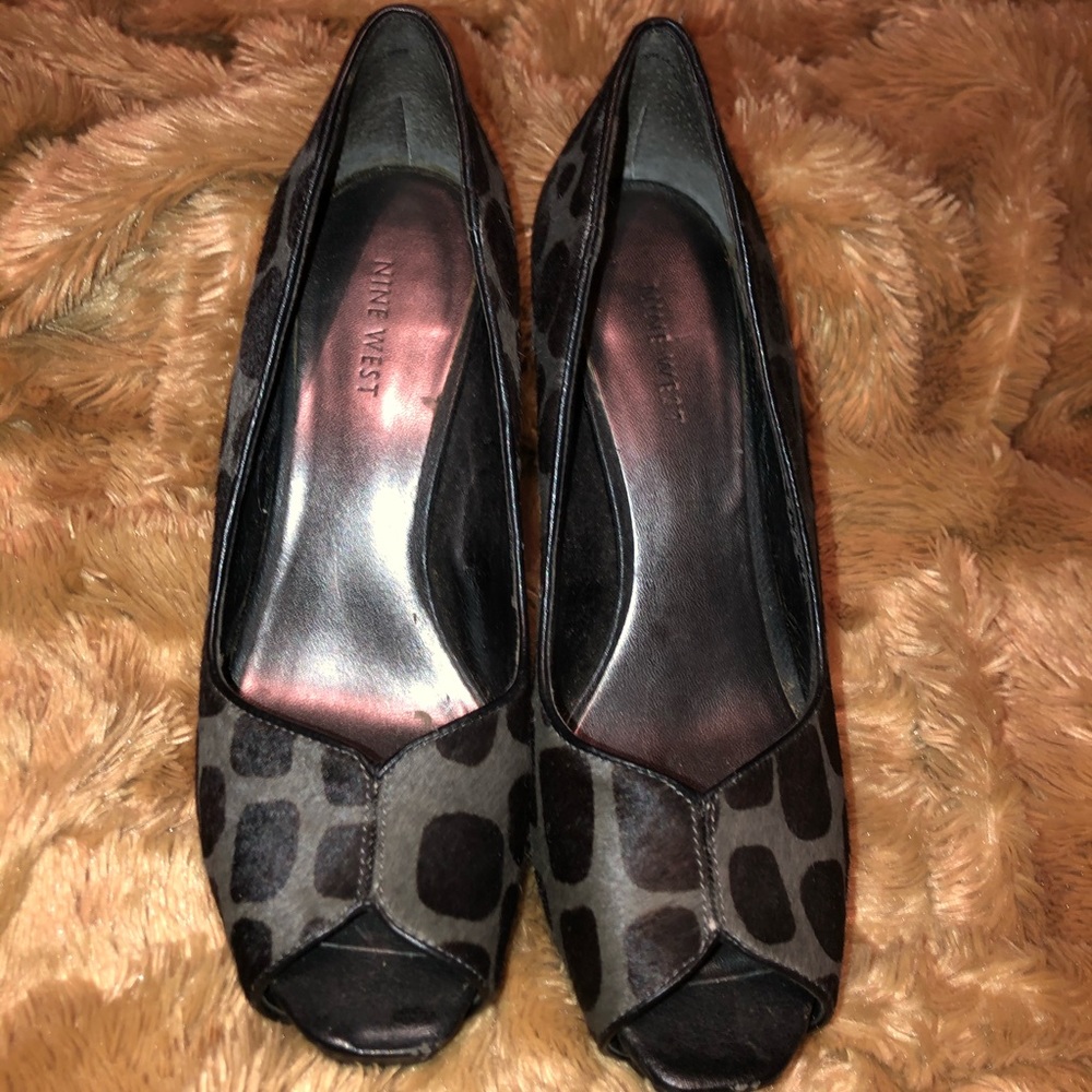 Animal print open toe pumps